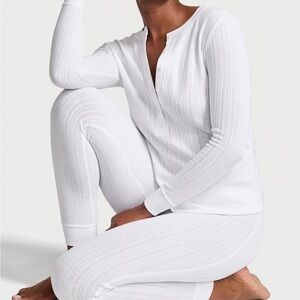 Cozy Pointelle Henley Long Pajama Set NWOT Sz S